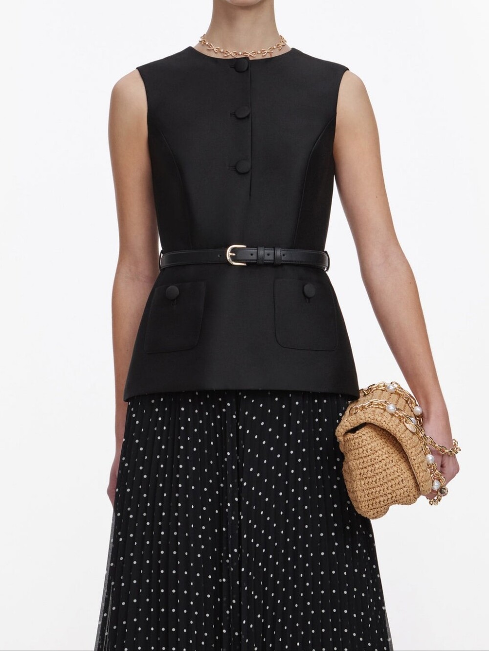 Self Portrait Black Taffeta Polka Dot Midi Dress - Picture 4 of 16